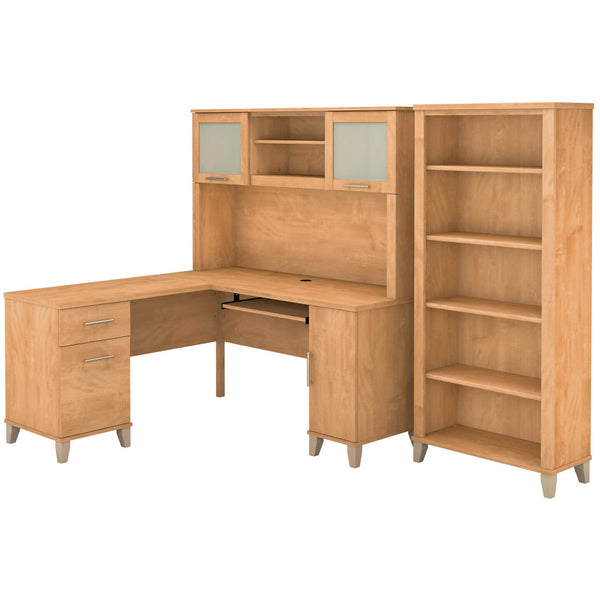 60W L Shaped Desk with Hutch and 5 Shelf Bookcase