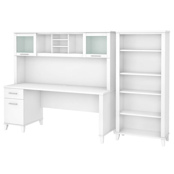 72W Office Desk with Hutch and 5 Shelf Bookcase