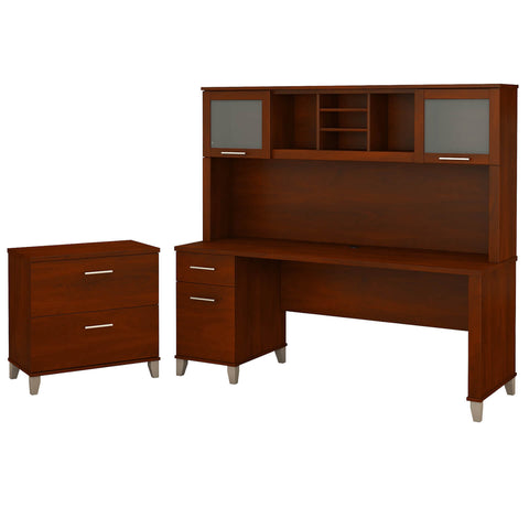 72W Office Desk with Hutch and Lateral File Cabinet