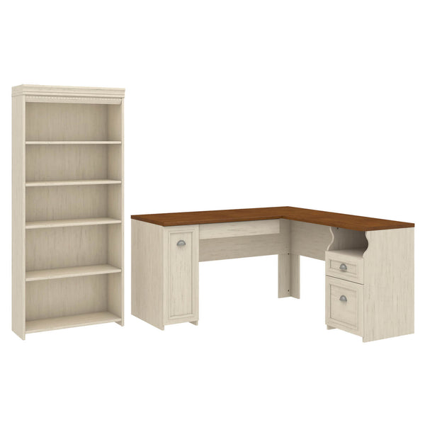 60W L Shaped Desk with 5 Shelf Bookcase