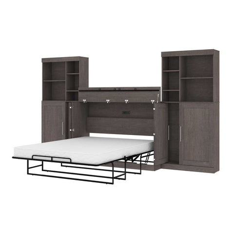 Queen Cabinet Bed with Mattress, two 36″ Storage Units, and 2 Hutches