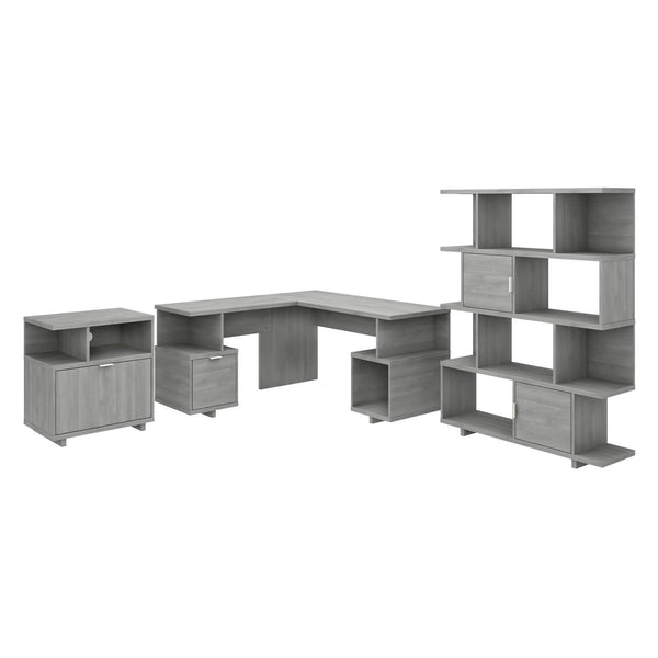 60W L Shaped Desk with Lateral File Cabinet and Bookcase