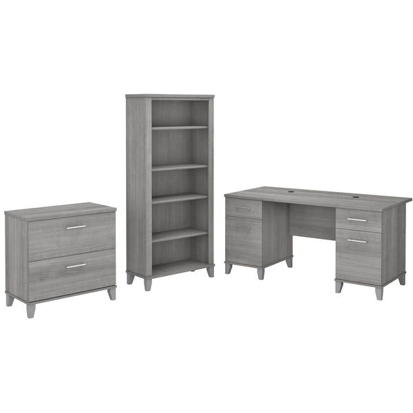 60W Office Desk with Lateral File Cabinet and 5 Shelf Bookcase