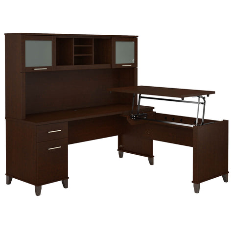 72W 3 Position Sit to Stand L Shaped Desk with Hutch