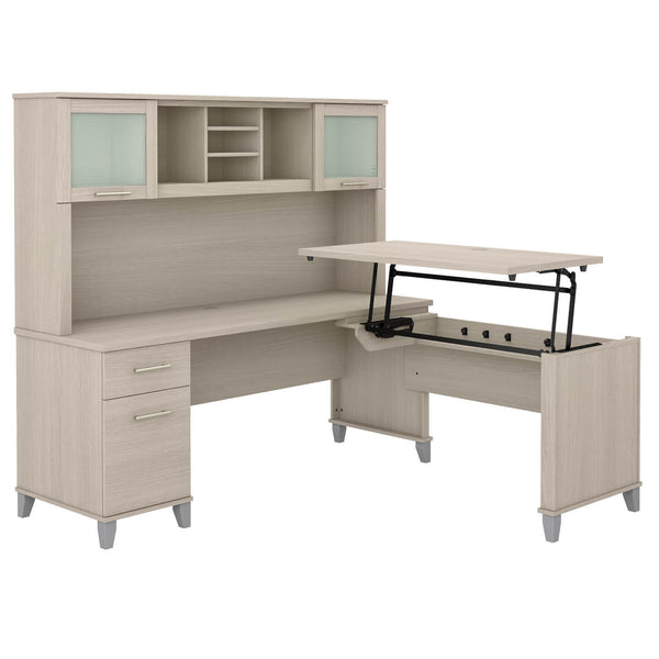 72W 3 Position Sit to Stand L Shaped Desk with Hutch