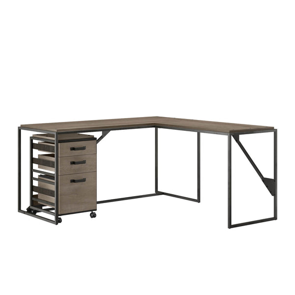 62W L Shaped Industrial Desk with 3 Drawer Mobile File Cabinet