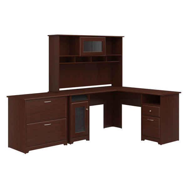 60W L Shaped Computer Desk with Hutch and Lateral File Cabinet