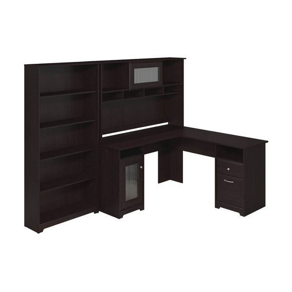 60W L Shaped Computer Desk with Hutch and 5 Shelf Bookcase