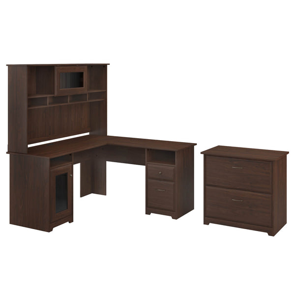 60W L Shaped Computer Desk with Hutch and Lateral File Cabinet