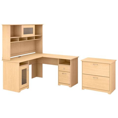 60W L Shaped Computer Desk with Hutch and Lateral File Cabinet