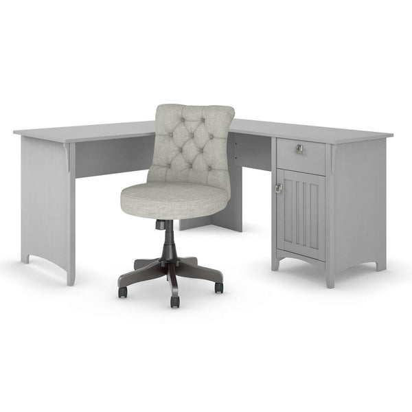 60W L Shaped Desk with Mid Back Tufted Office Chair