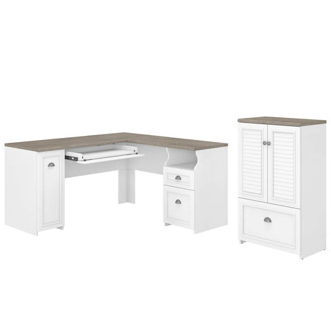 60W L Shaped Desk and 2 Door Storage Cabinet with File Drawer