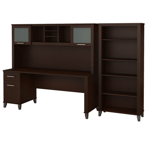 72W Office Desk with Hutch and 5 Shelf Bookcase