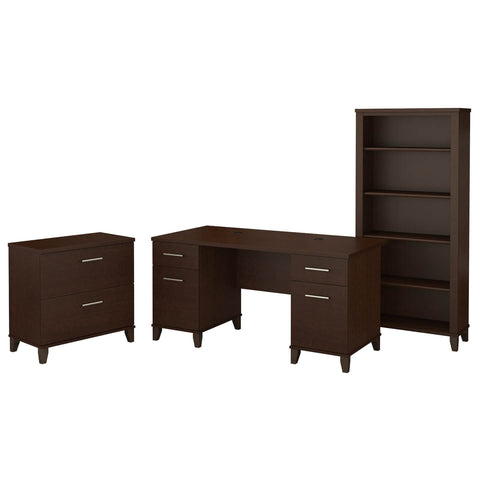 60W Office Desk with Lateral File Cabinet and 5 Shelf Bookcase