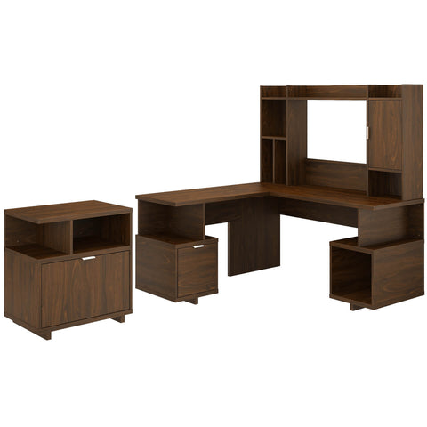 60W L Shaped Desk with Hutch and Lateral File Cabinet