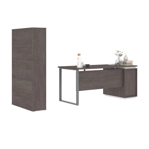 66W Desk with Single Pedestal and Storage Cabinet