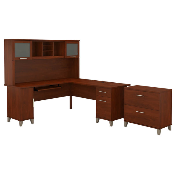 72W L Shaped Desk with Hutch and Lateral File Cabinet