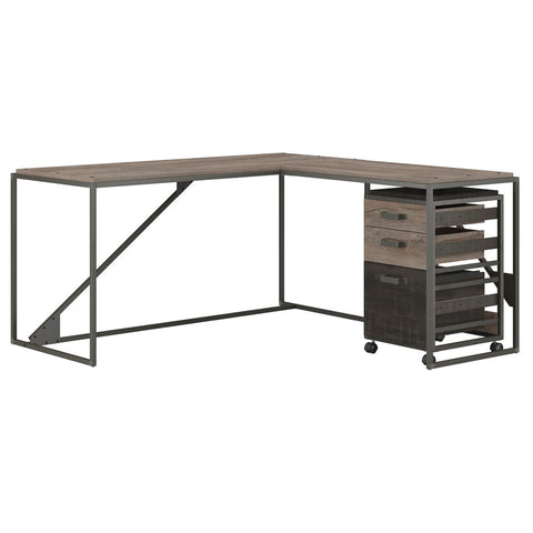 62W L Shaped Industrial Desk with 3 Drawer Mobile File Cabinet