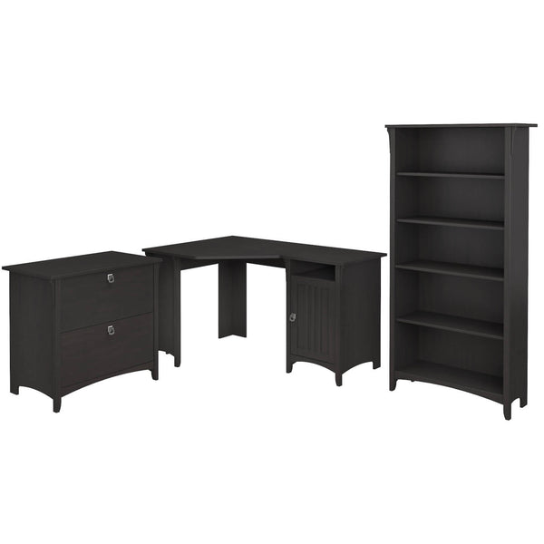 55W Corner Desk with Lateral File Cabinet and 5 Shelf Bookcase