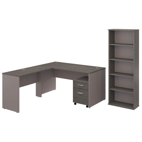 60W L Shaped Desk with Mobile File Cabinet and Bookcase