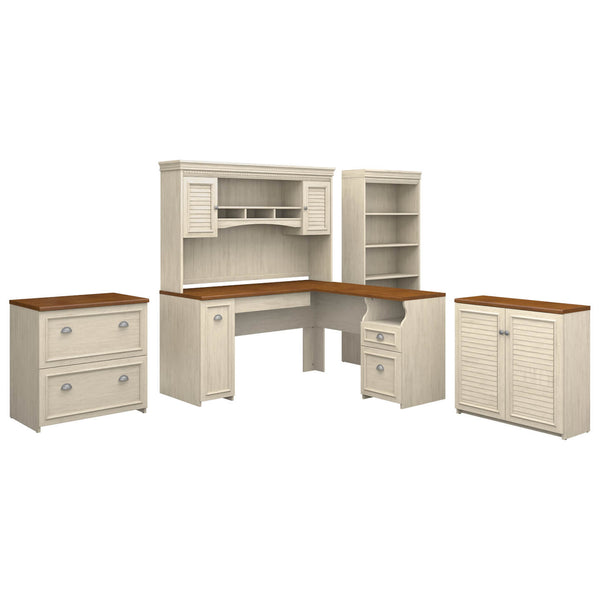 60W L Shaped Desk with Hutch, File Cabinet, Bookcase and Storage