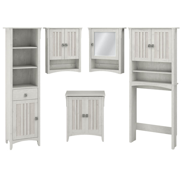 Farmhouse Bathroom Storage Set with Cabinets, Mirror, Hamper and Shelf