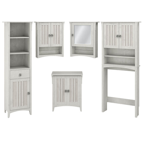 Farmhouse Bathroom Storage Set with Cabinets, Mirror, Hamper and Shelf