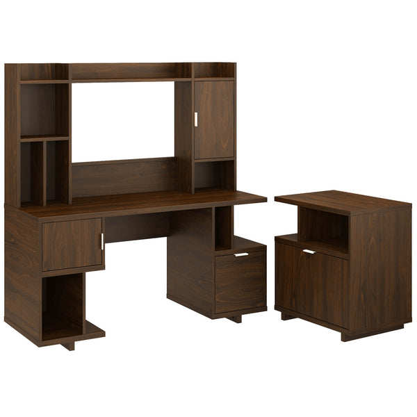 60W Computer Desk with Hutch and Lateral File Cabinet