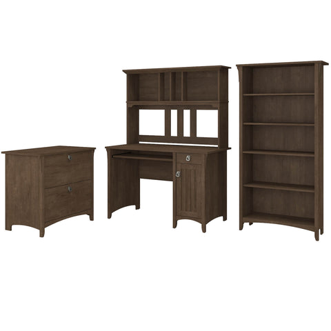 Mission Desk with Hutch, Lateral File Cabinet and 5 Shelf Bookcase