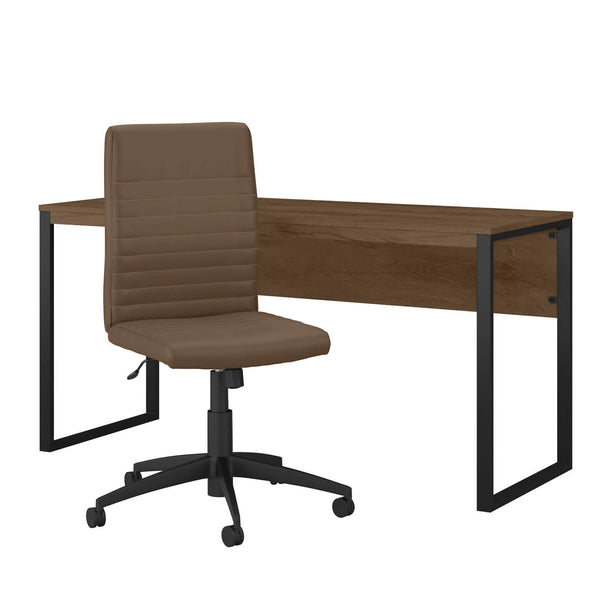 60W Writing Desk with Mid Back Ribbed Leather Office Chair