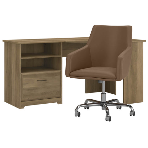 60W Corner Desk with Mid Back Leather Box Chair