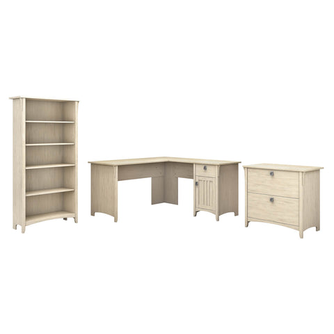 60W L Shaped Desk with Lateral File Cabinet and 5 Shelf Bookcase