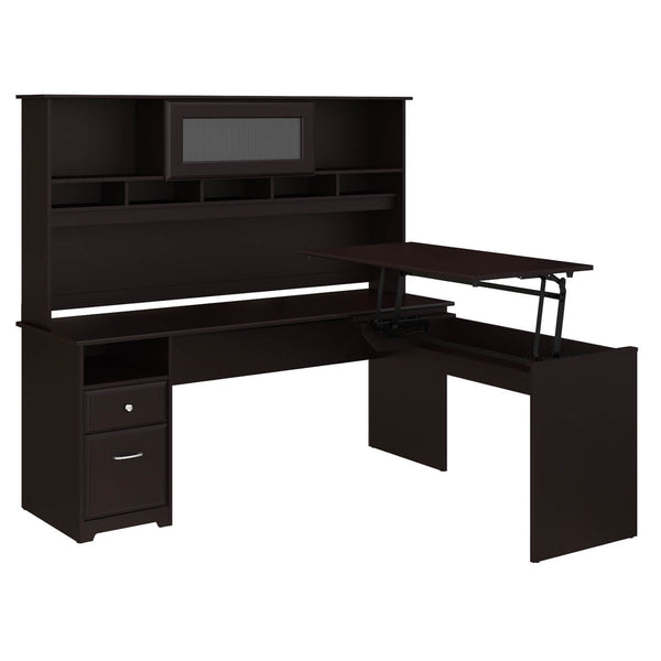 72W 3 Position L Shaped Sit to Stand Desk with Hutch