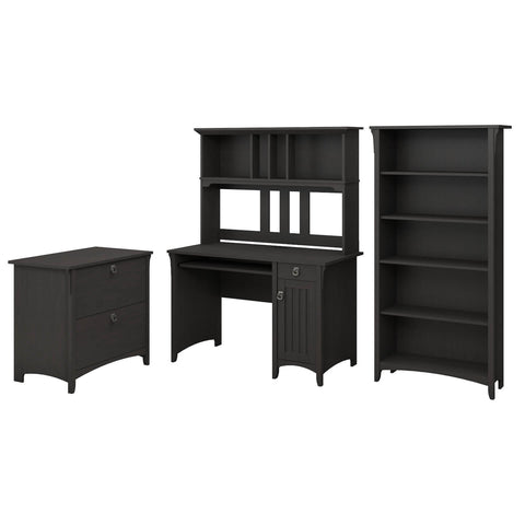 Mission Desk with Hutch, Lateral File Cabinet and 5 Shelf Bookcase