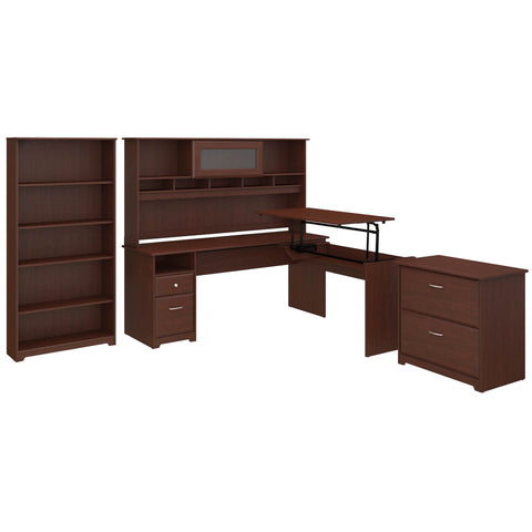 72W 3 Position L Shaped Sit to Stand Desk with Hutch and Storage