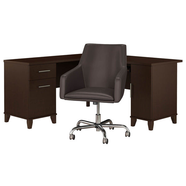 60W L Shaped Desk with Mid Back Leather Box Chair