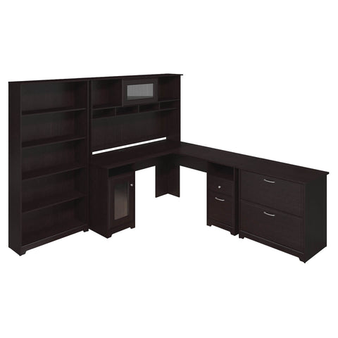 L Shaped Desk with Hutch, Lateral File Cabinet and 5 Shelf Bookcase