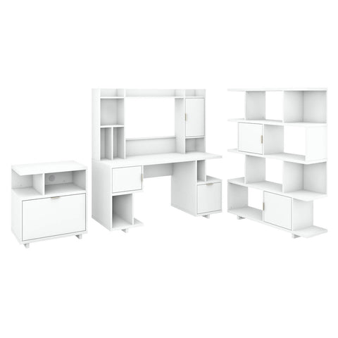 60W Computer Desk with Hutch, Lateral File Cabinet and Bookcase