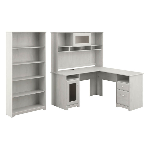 60W L Shaped Computer Desk with Hutch and 5 Shelf Bookcase