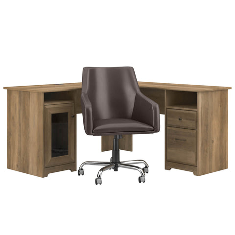 60W L Shaped Computer Desk with Mid Back Leather Box Chair