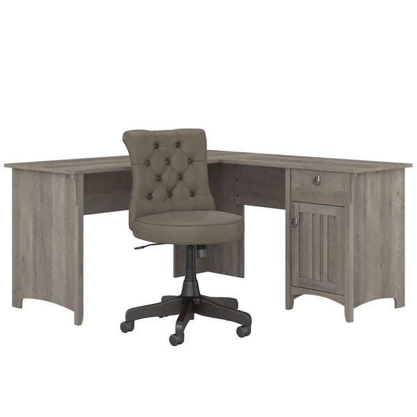 60W L Shaped Desk with Mid Back Tufted Office Chair