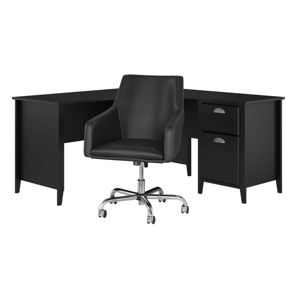 60W L Shaped Desk with Mid Back Leather Box Chair