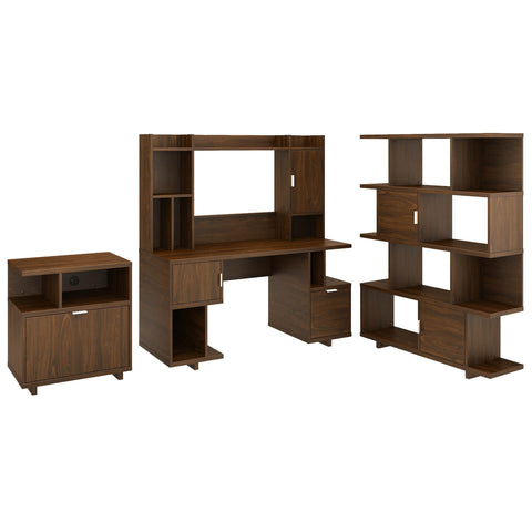 60W Computer Desk with Hutch, Lateral File Cabinet and Bookcase