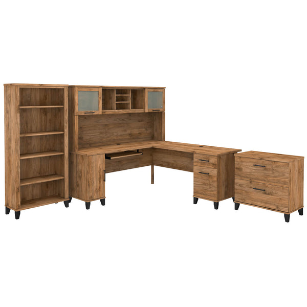 72W L Shaped Desk with Hutch, Lateral File Cabinet and Bookcase