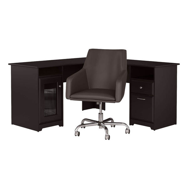 60W L Shaped Computer Desk with Mid Back Leather Box Chair