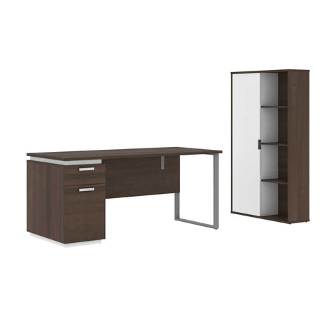 66W Desk with Single Pedestal and Storage Cabinet