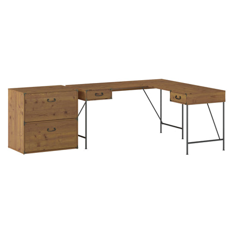 60W L Shaped Writing Desk with 2 Drawer Lateral File Cabinet