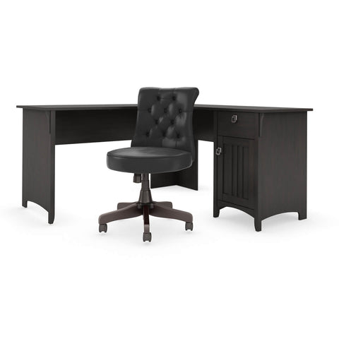 60W L Shaped Desk with Mid Back Tufted Office Chair