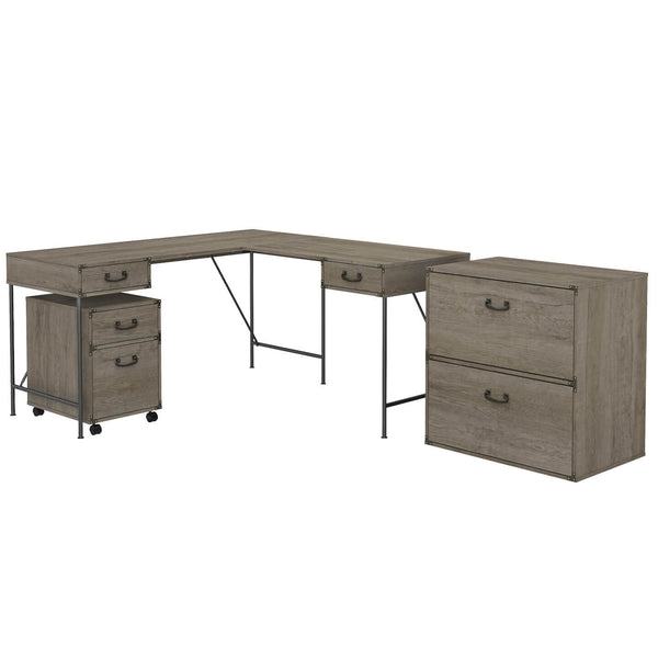 60W L Shaped Writing Desk with File Cabinets