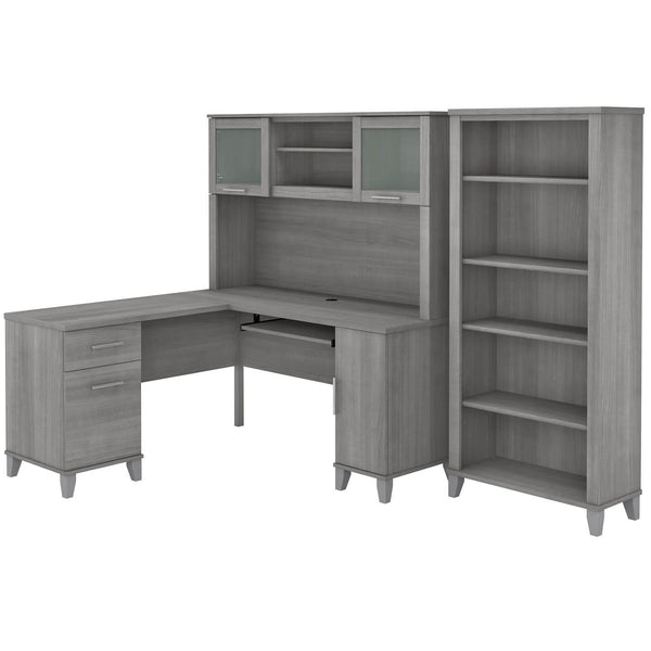 60W L Shaped Desk with Hutch and 5 Shelf Bookcase